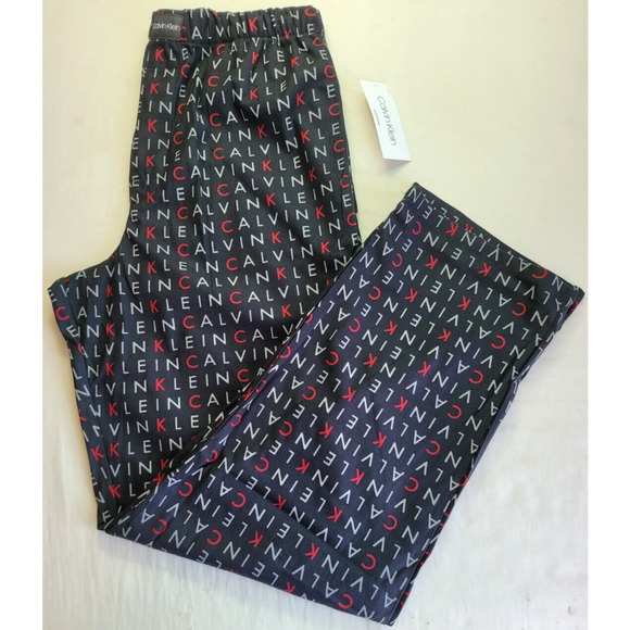 CALVIN KLEIN Fleece Pajama Lounge Sleep Pants Large Black Allover Logo MSRP$42 - Picture 1 of 8